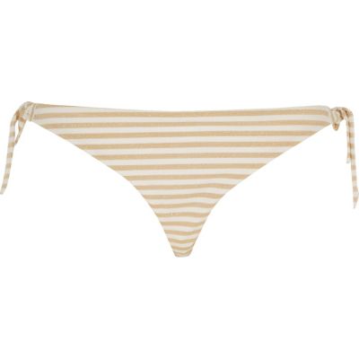 White metallic stripe string bikini bottoms
